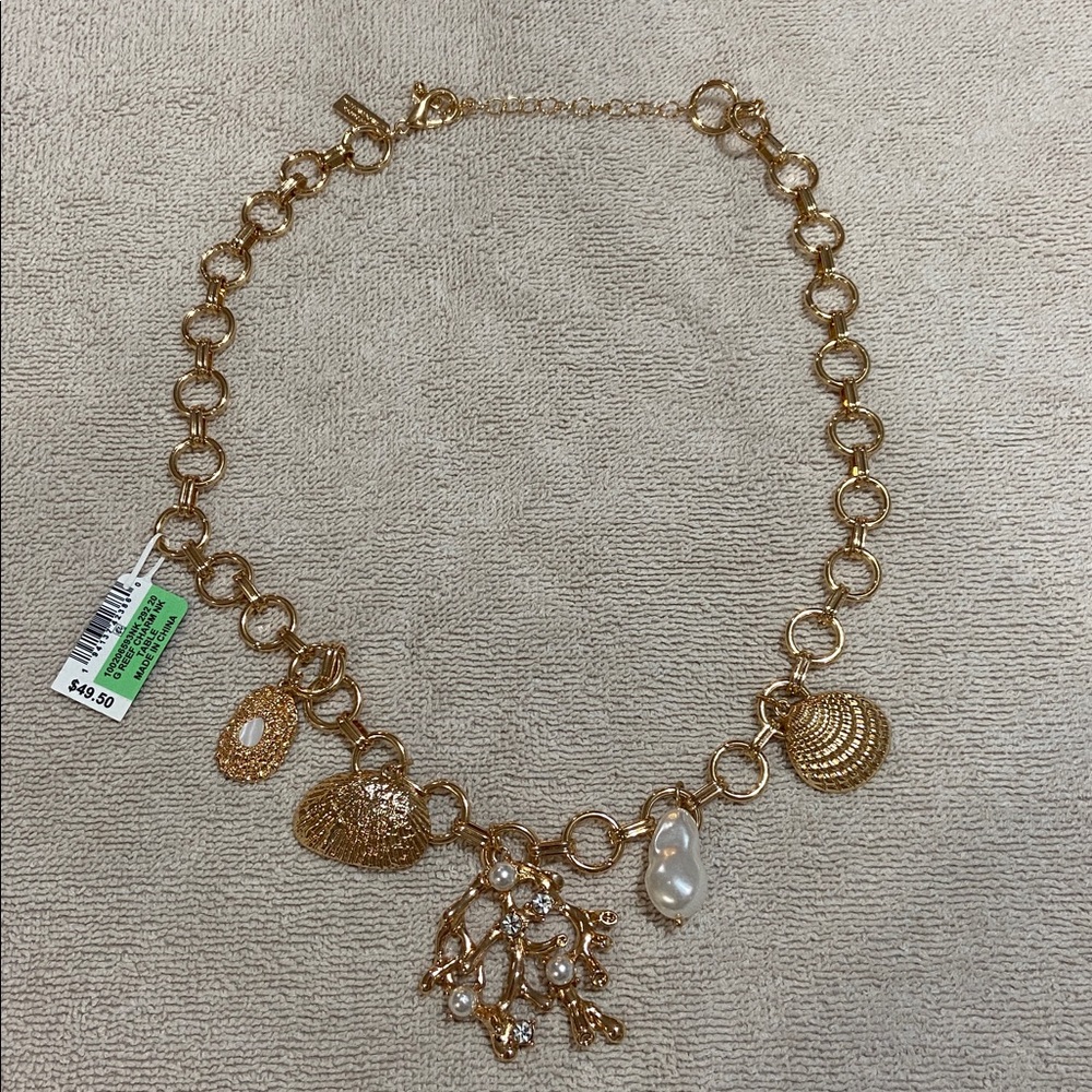 INC Gold Charm Necklace with Pearl Accents